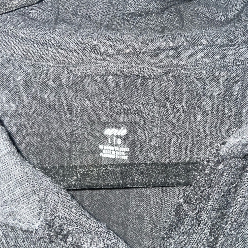 Aerie Black Oversized Cotton Textured Distressed Button Down Shirt Large - Picture 2 of 3